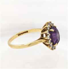 18K 3.45g Yellow Gold Amethyst Diamond Halo Dainty Simple Classic Ring Size-6.75